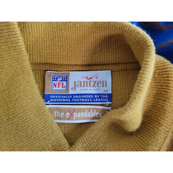 Vintage 60s Jantzen NLF Expandables V-Neck Sweater Gold Blue Brown Rams? M‎ - Picture 7 of 8